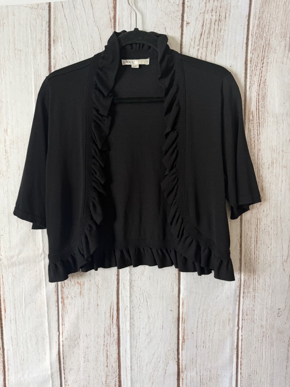 Cleo Black Ruffle Trim Open Front Shrug Cardigan Size
Medium